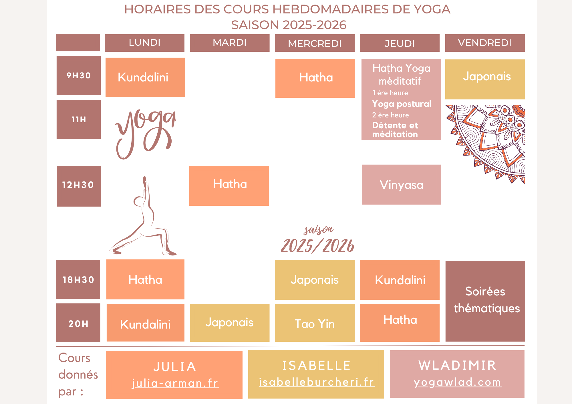 Horaire des cours collectifs 1